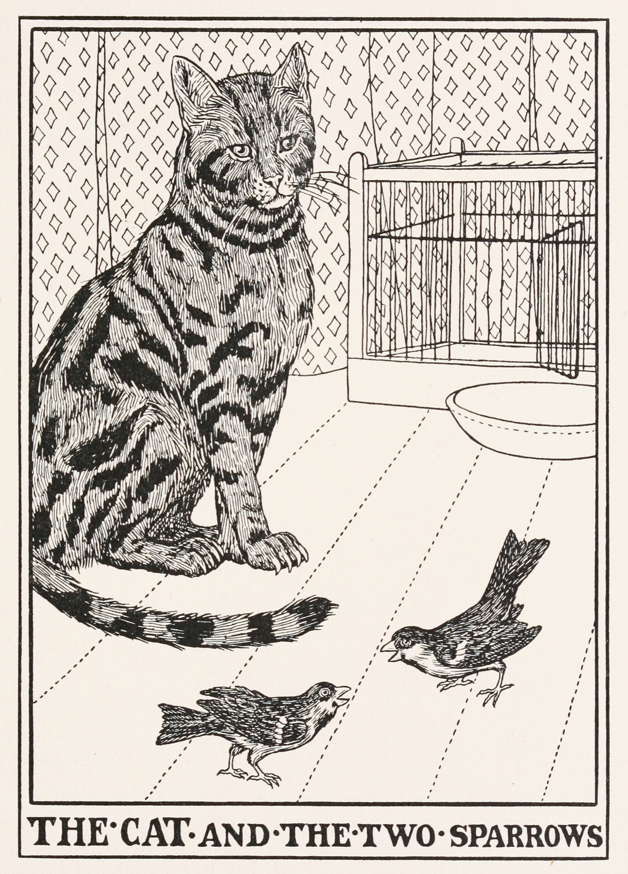 The cat and the two sparrows